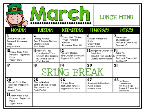  March Lunch Menu